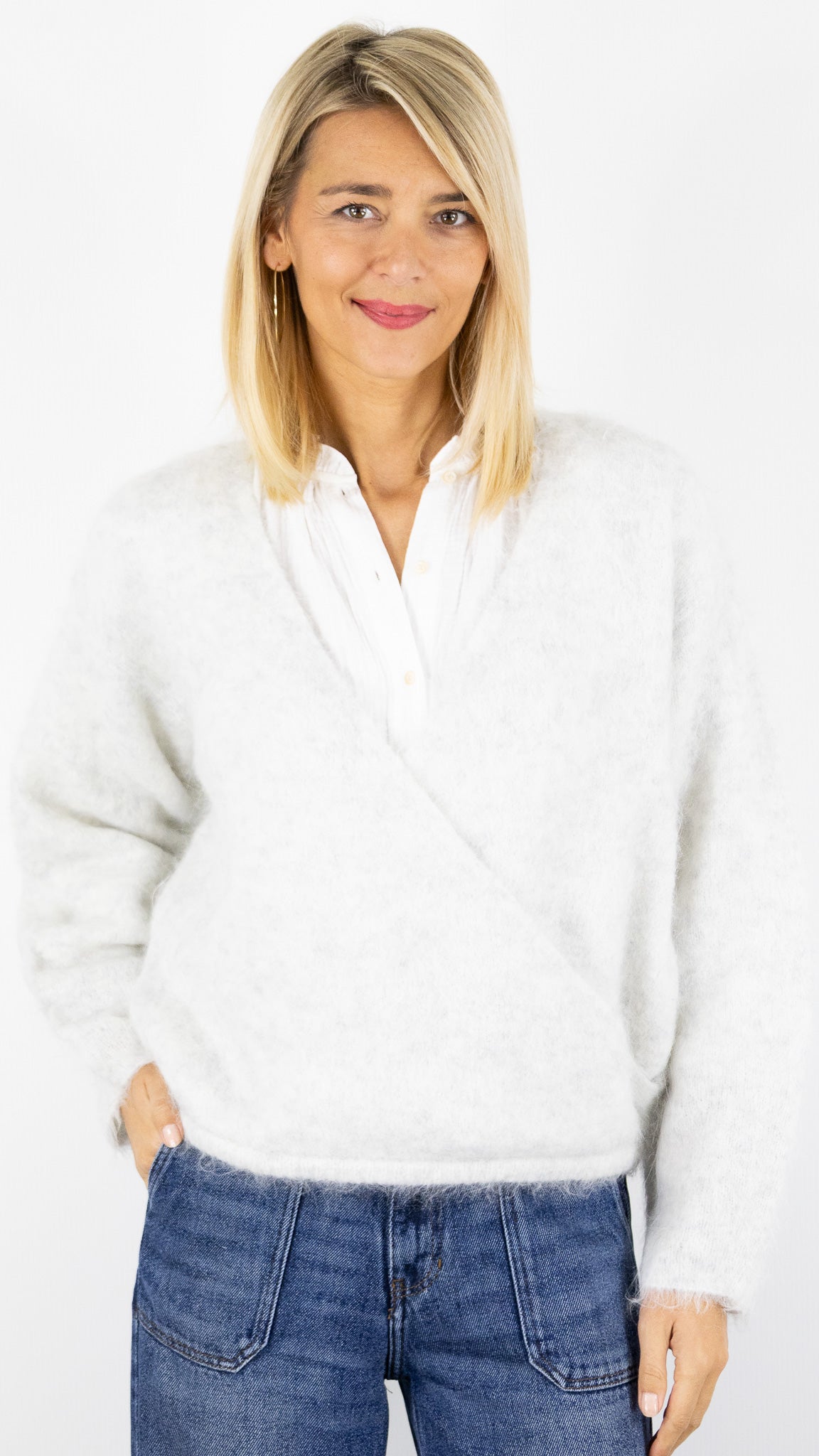 PULL CACHE COEUR EN ALPAGA NUN18D AMERICAN VINTAGE POLAIRE GRIS CHINE