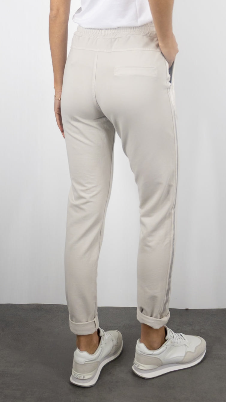JOGGING STUDIO PARISIEN BANDES EN COTON FEMME 822739#COLOR_BEIGE