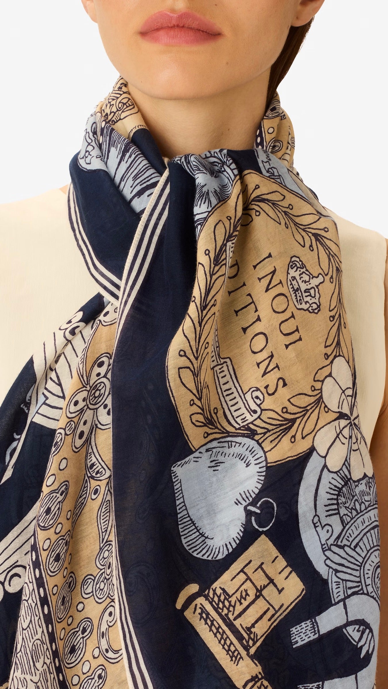 ECHARPE EN COTON IMPRIMEE POUR FEMME INOUI EDITIONS OCTOPUS#COLOR_NAVY