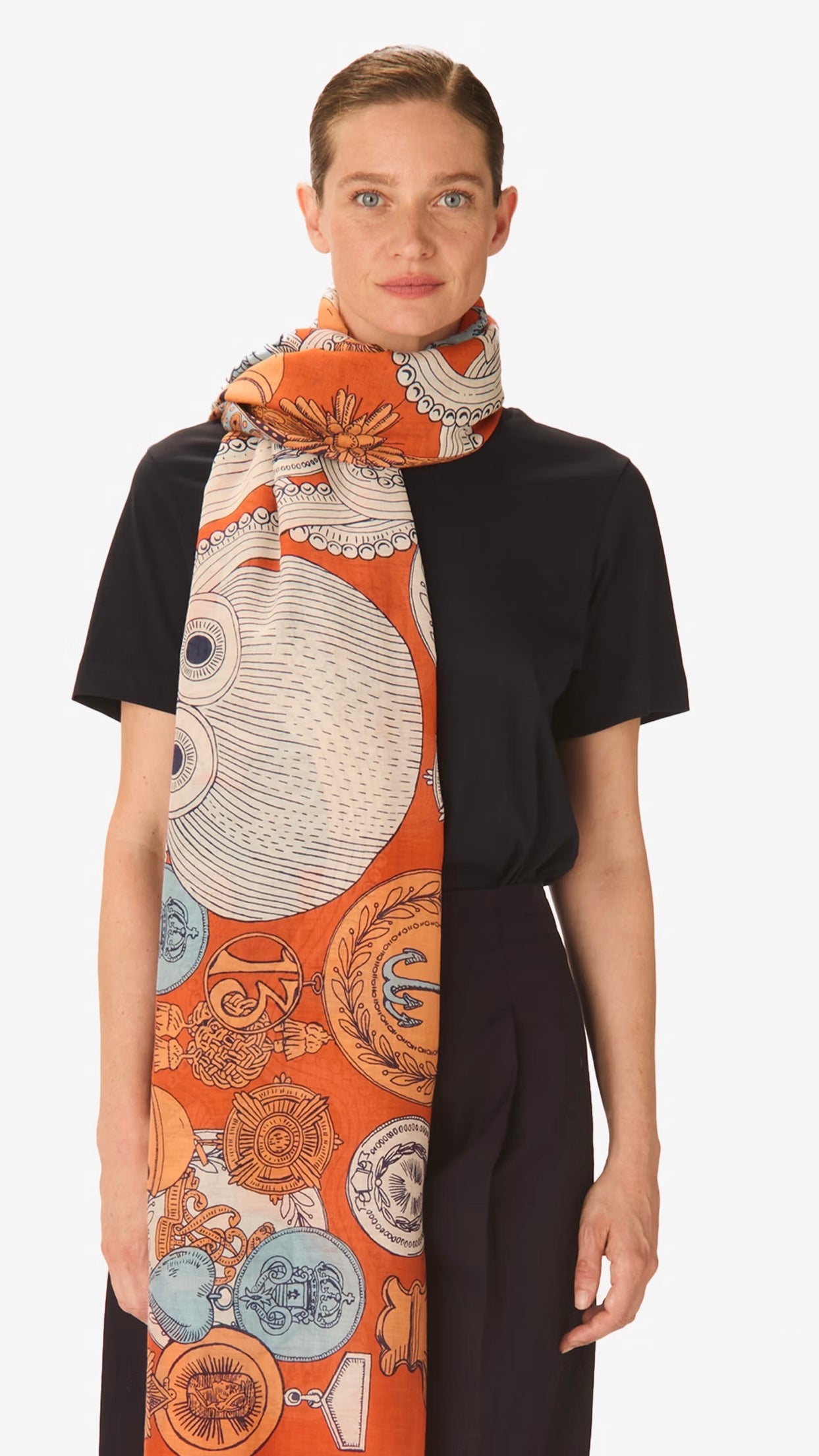 ECHARPE EN COTON IMPRIMEE POUR FEMME INOUI EDITIONS OCTOPUS#COLOR_ORANGE
