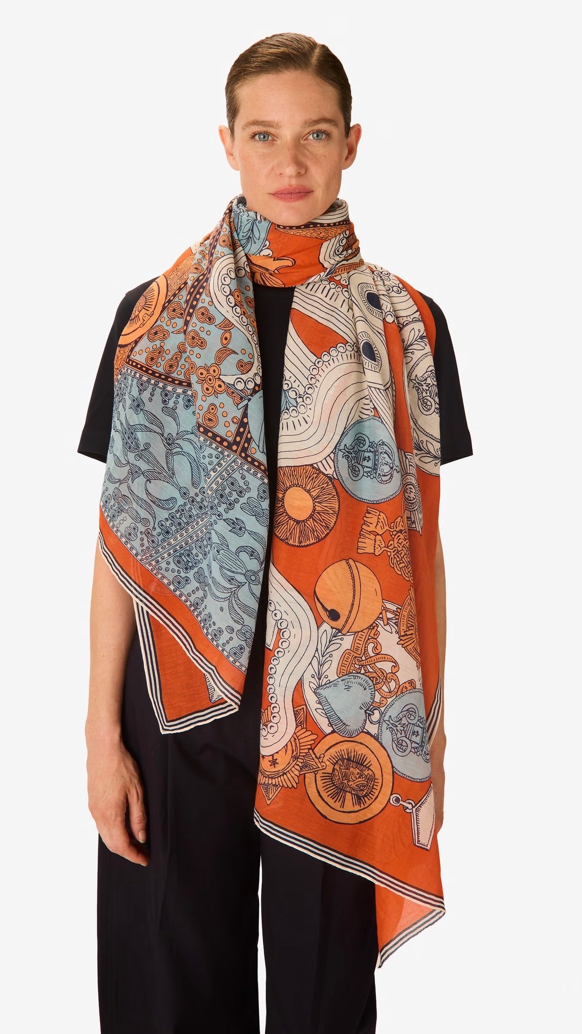 ECHARPE EN COTON IMPRIMEE POUR FEMME INOUI EDITIONS OCTOPUS#COLOR_ORANGE