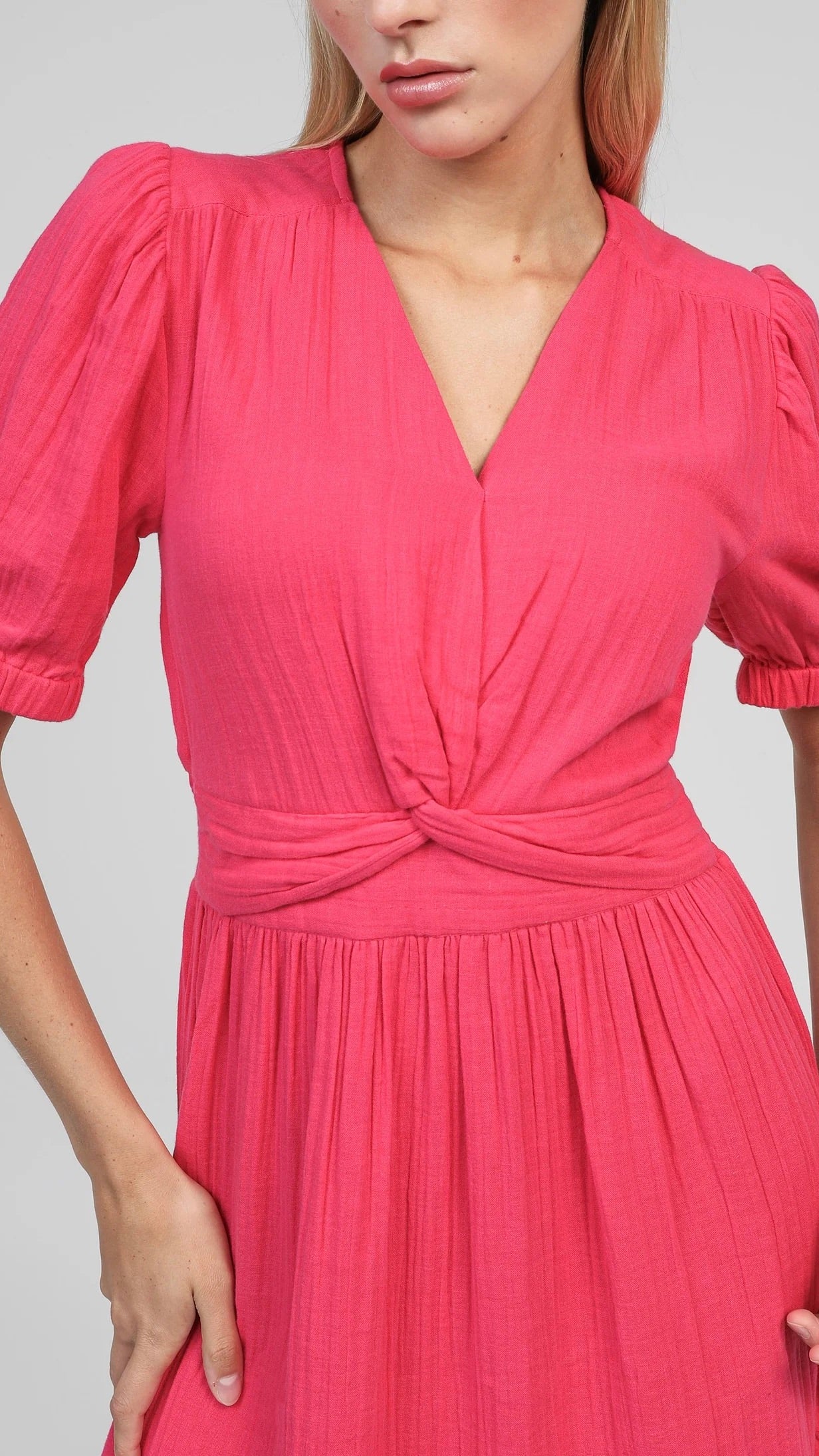 ROBE MIDI FRONCEE FRAMBOISE AN'GE ODOUMILO
