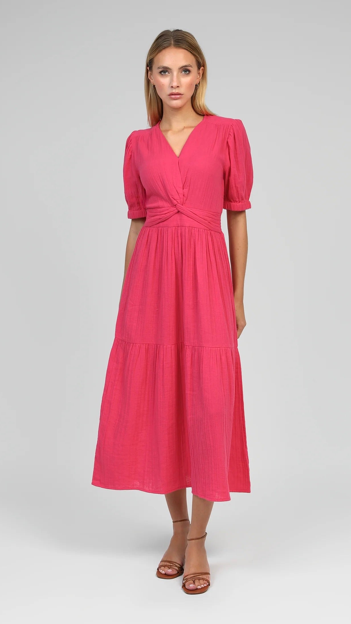 ROBE MIDI FRONCEE FRAMBOISE AN'GE ODOUMILO