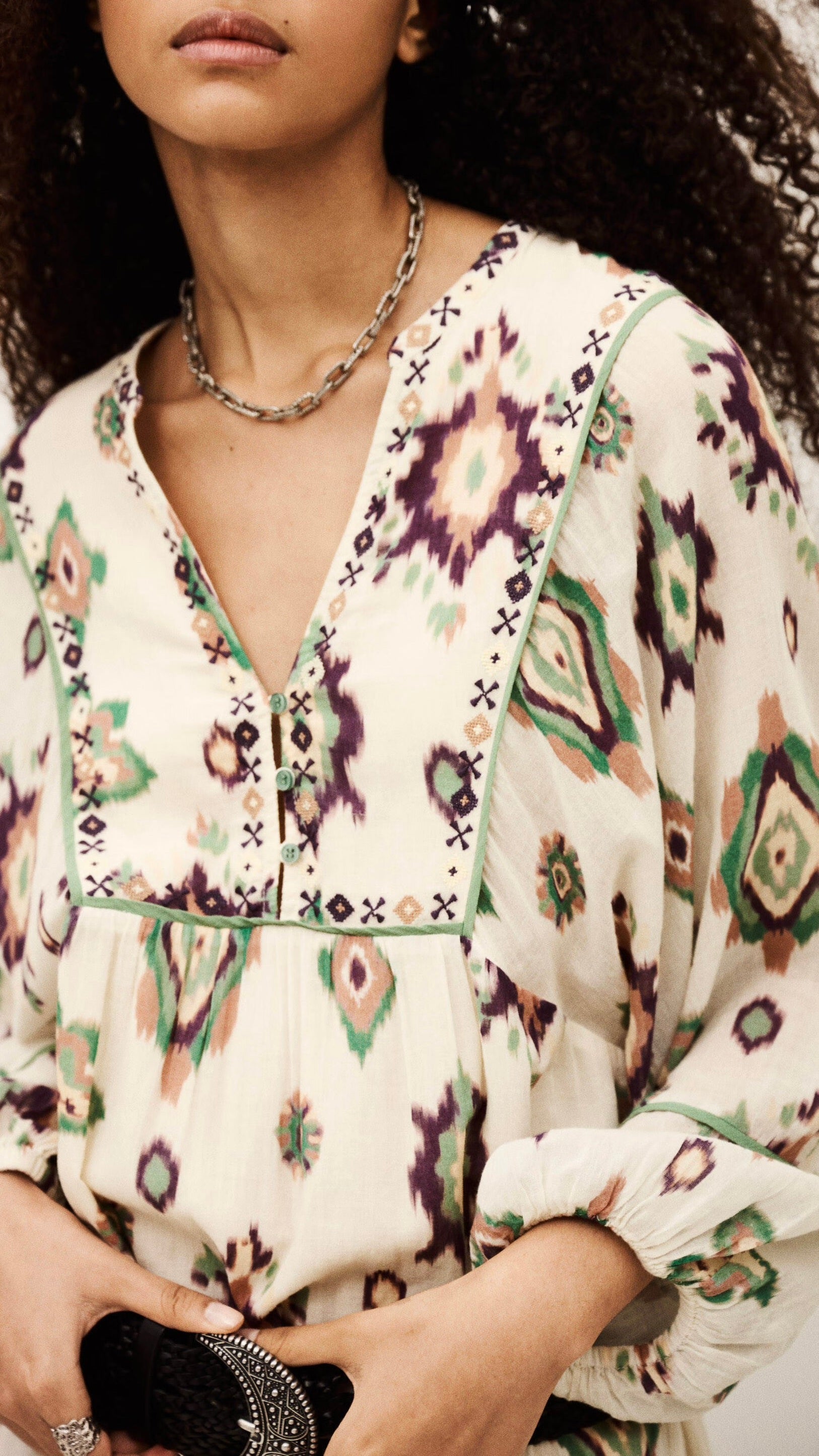 ROBE MIDI COL TUNISIEN IMPRIME TYE DIE ECRU OELIA BASH
