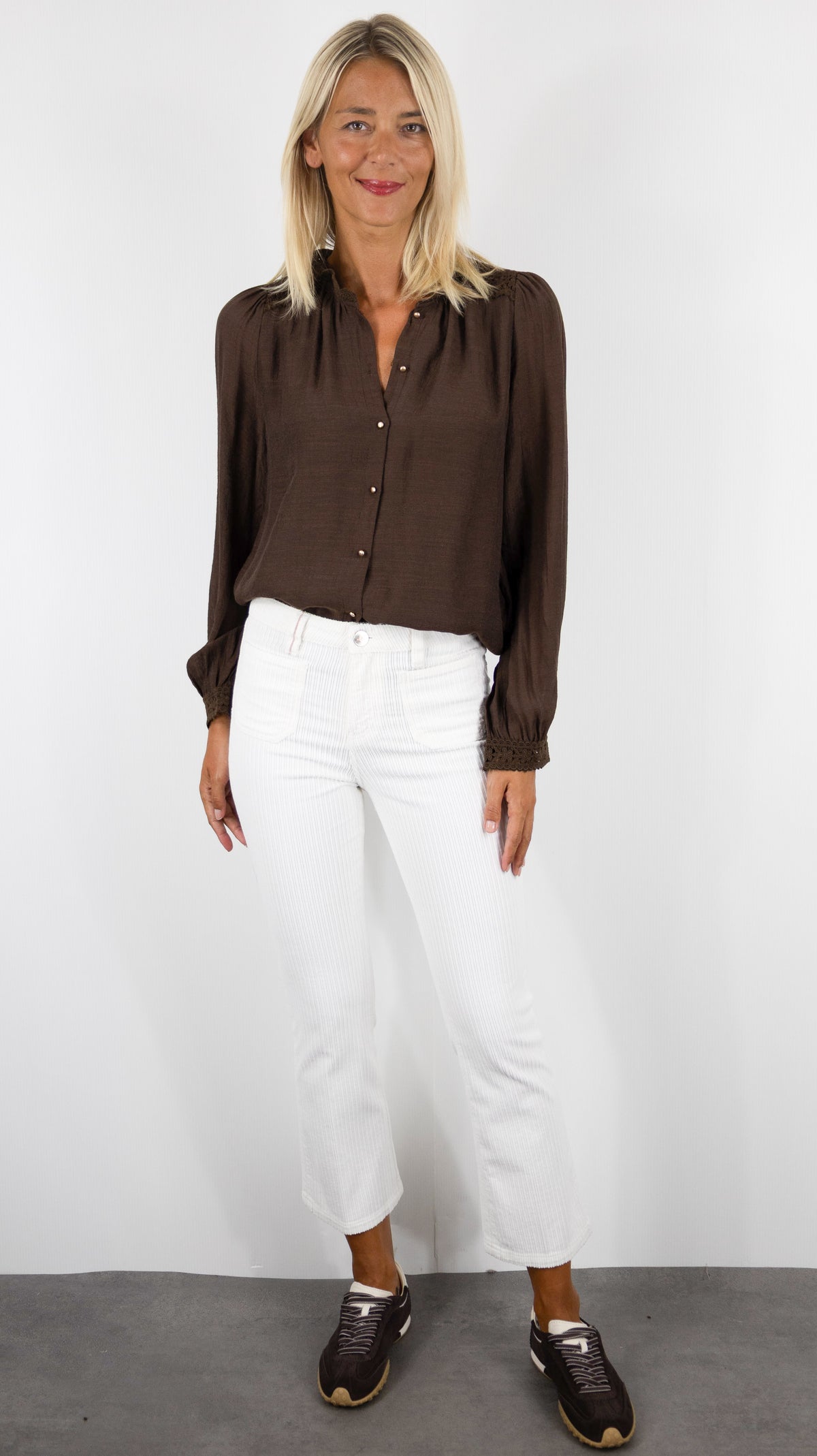 PANTALON TROMPETTE 7/8 EN VELOURS POUR FEMME ISLOW OLIVIA BIG CORD#COLOR_ECRU