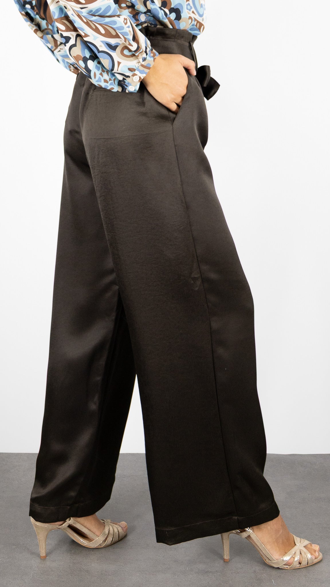 PANTALON FLUIDE TAILLE HAUTE ADORE OLYMPE#COLOR_CHOCOLAT