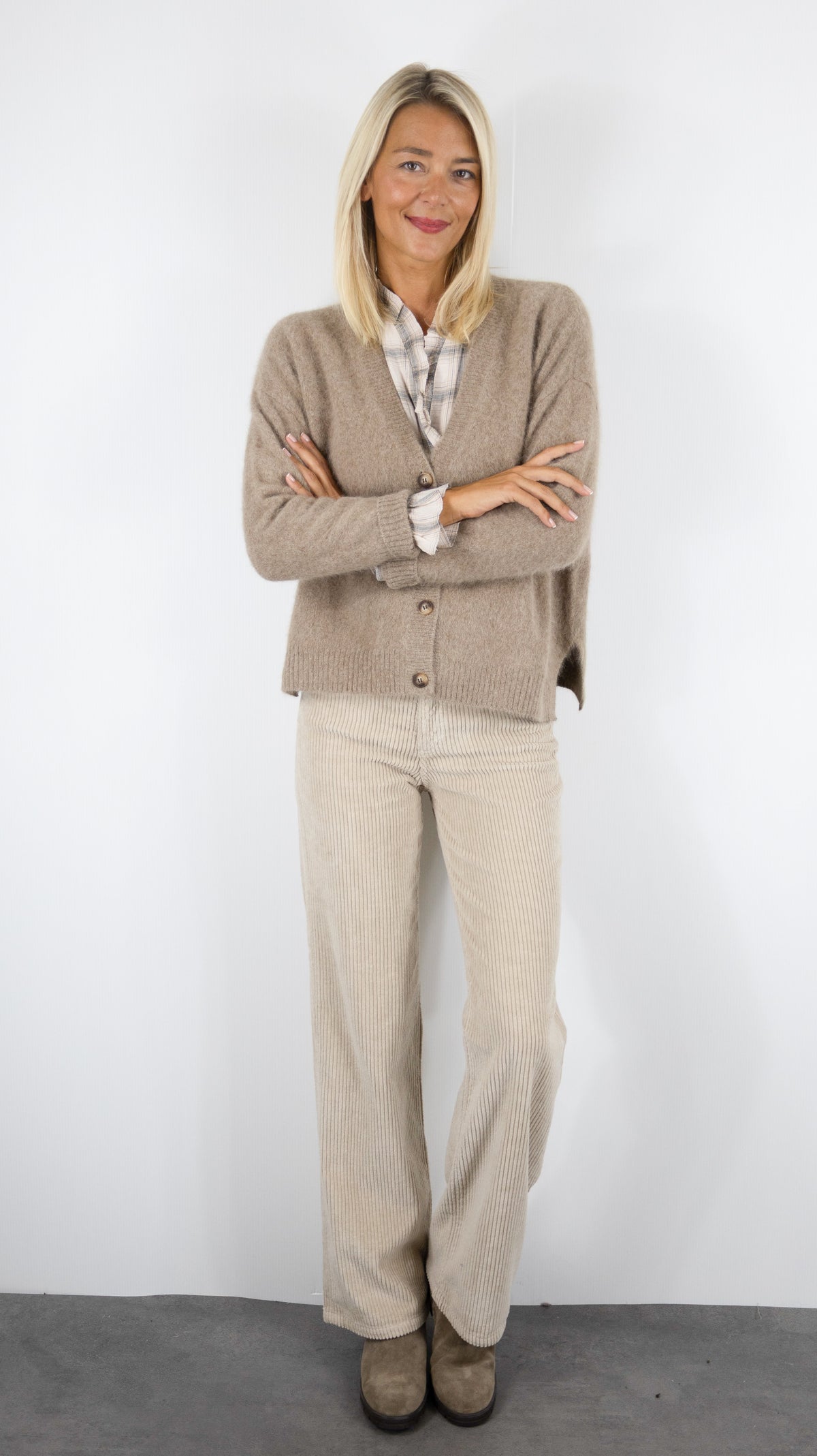 GILET V AMPLE EN RACOON POUR FEMME ESTHEME WES26A74R#COLOR_17008/LATTE TAUPE