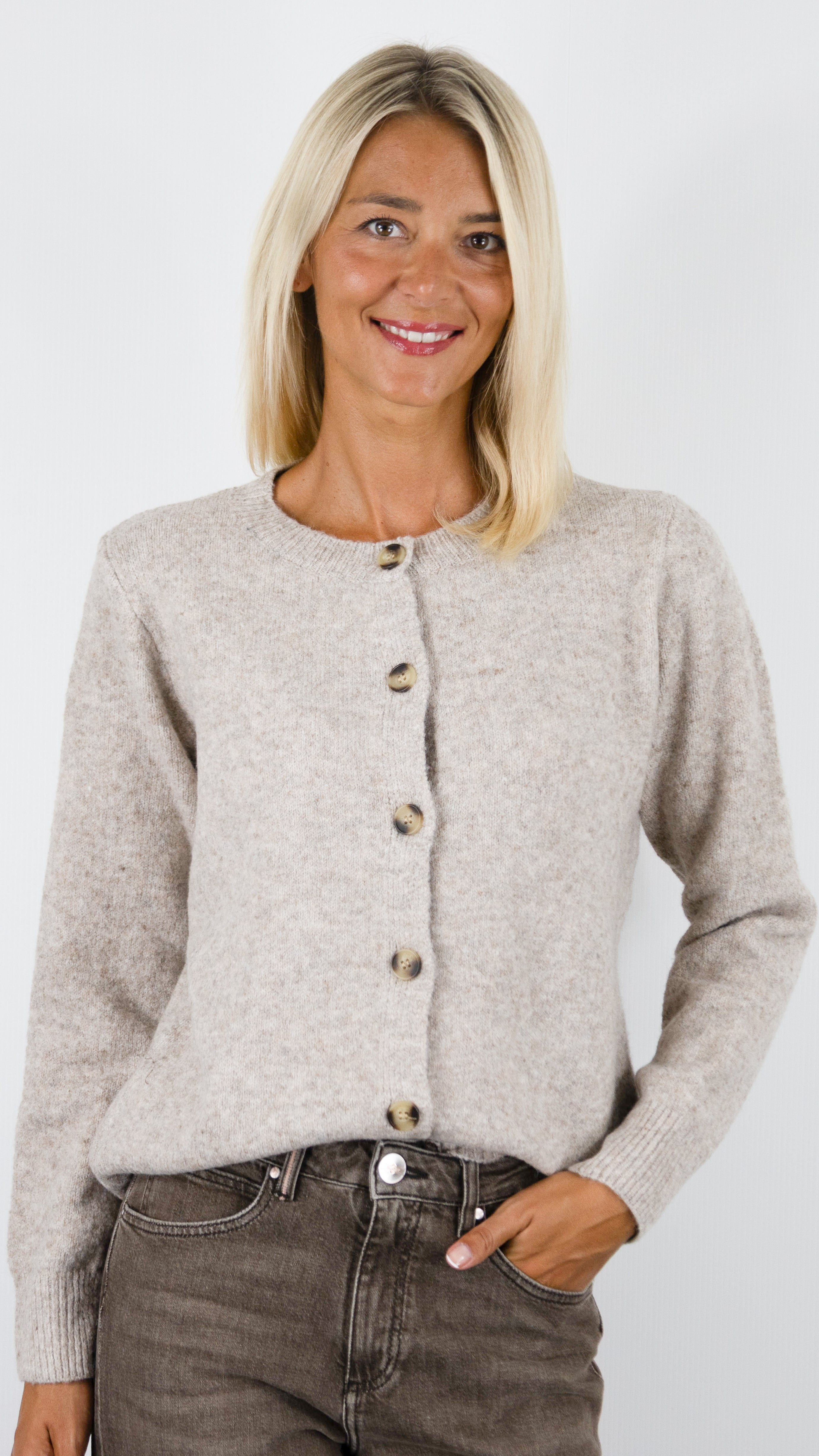GILET MAILLE CHINÉE POUR FEMME 16G152 SEASON TAUPE