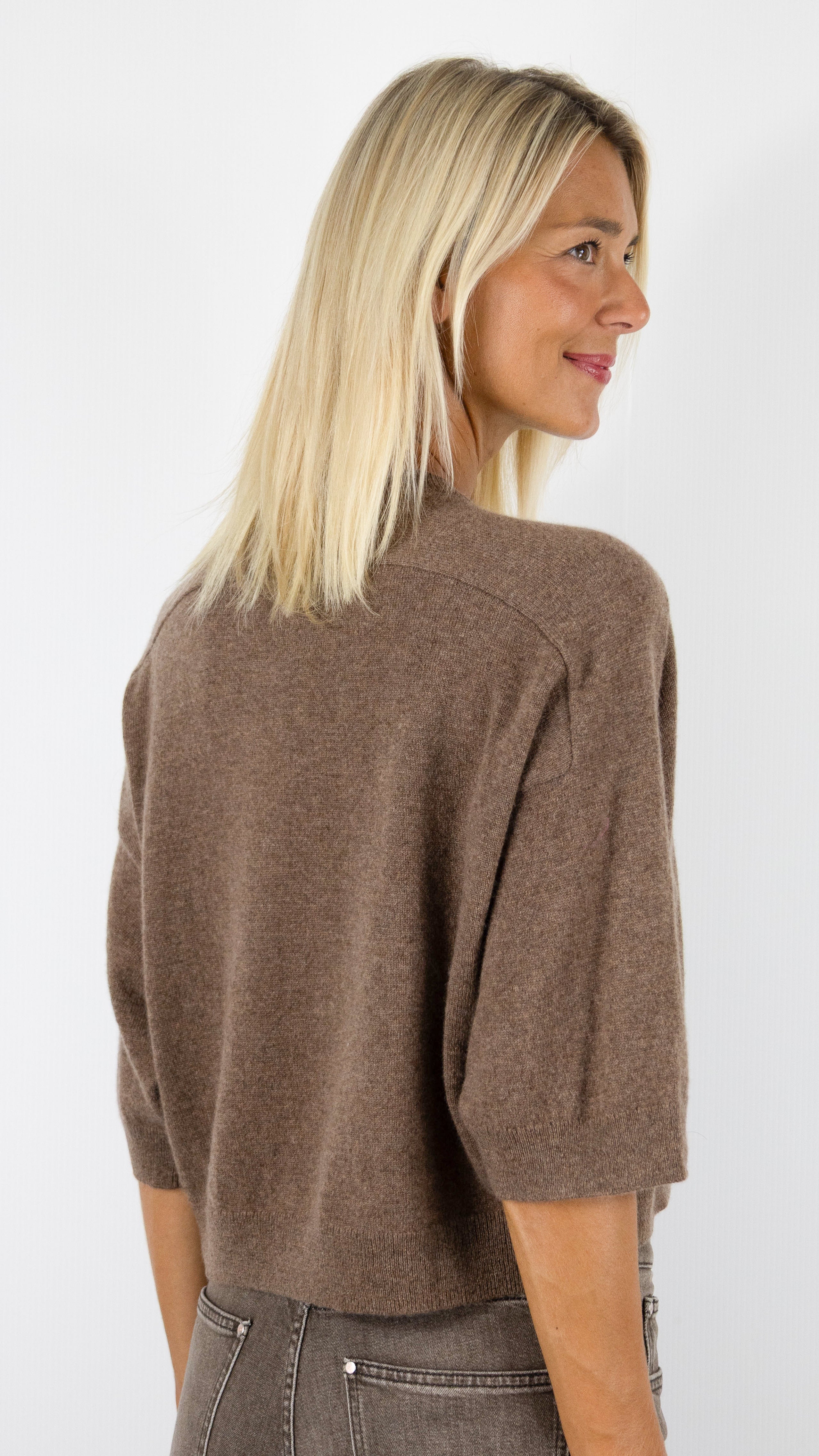 PULL COURT COL ROND MANCHES COURTES FEMME LILOU NOTSHY#COLOR_CAFE AU LAIT