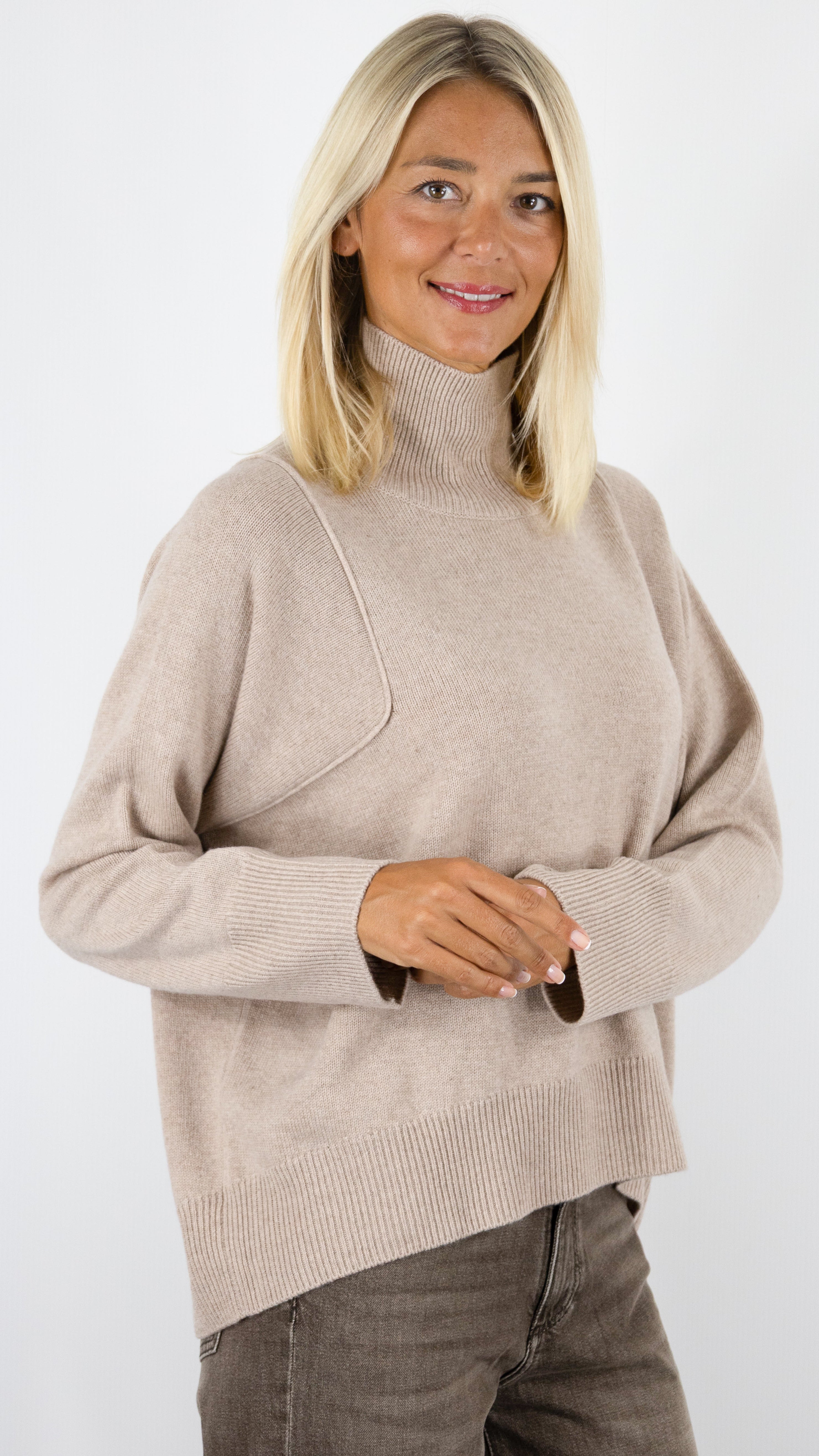 PULL COL CHEMINÉE MAILLE CHINÉE AMPLE POUR FEMME NOTSHY WENDY#COLOR_SAND/BEIGE