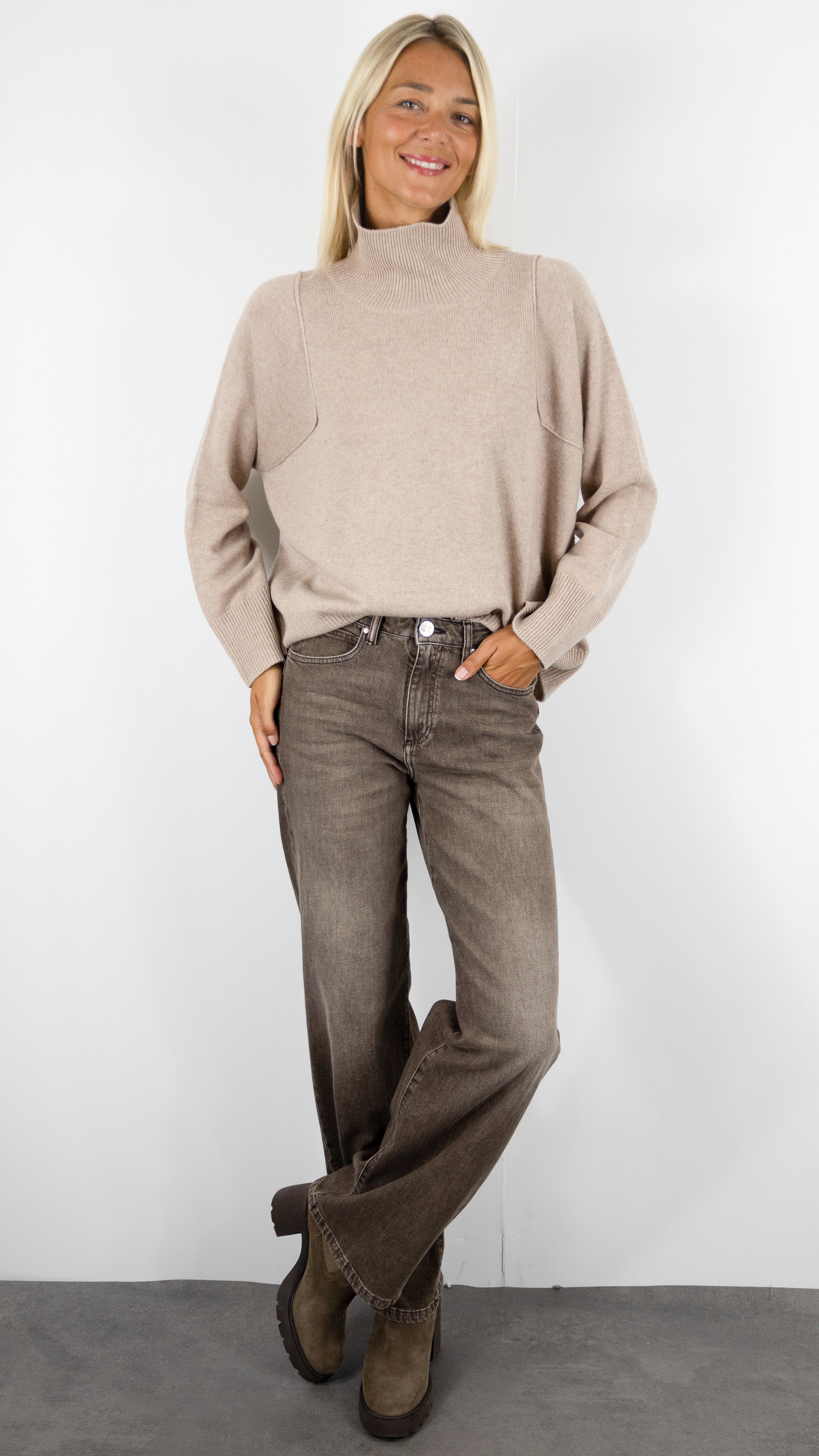 PULL COL CHEMINÉE MAILLE CHINÉE AMPLE POUR FEMME NOTSHY WENDY#COLOR_SAND/BEIGE