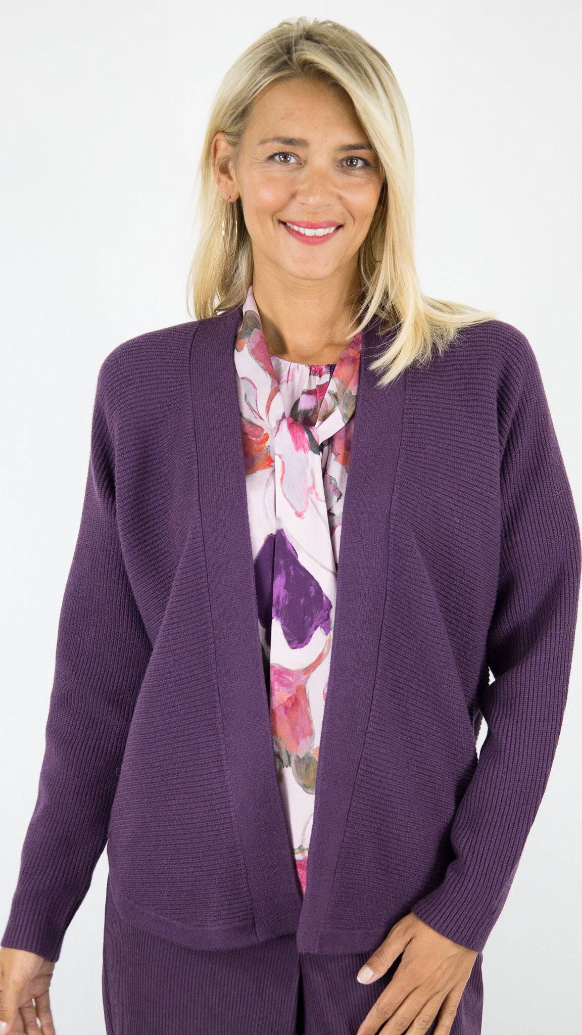 GILET BORD A BORD SANS COL VIOLET RAISIN FEMME BIANCA OTIS 68121