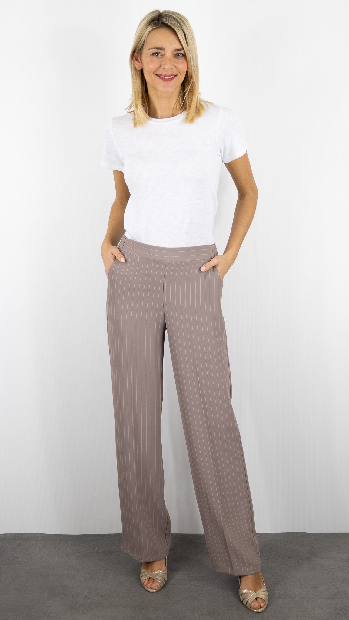 PANTALON HABILLE RAYE DOS ELASTIQUE IMPERIAL FANGO BEIGE#COLOR_1810/FANGO BEIGE ROSE