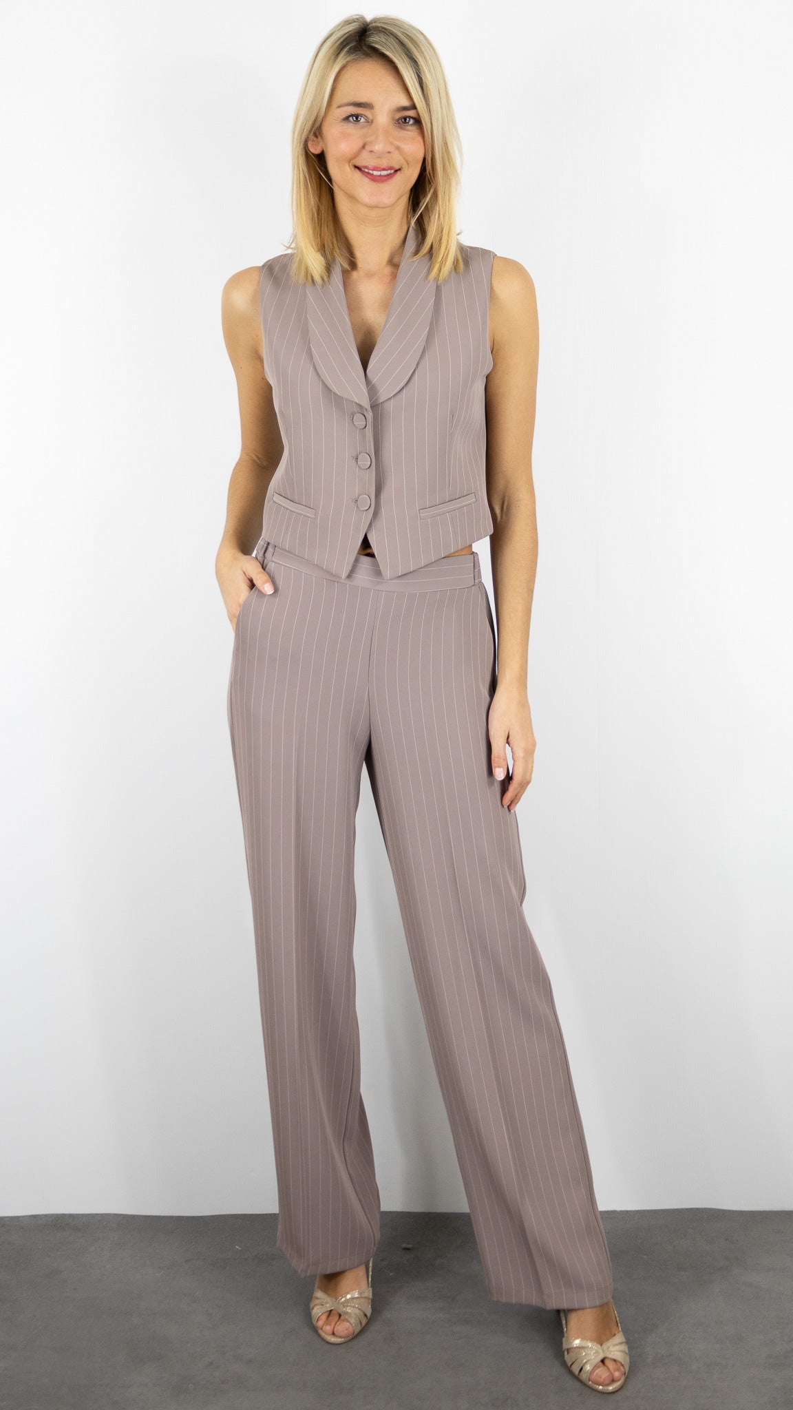 PANTALON HABILLE RAYE DOS ELASTIQUE IMPERIAL FANGO BEIGE#COLOR_1810/FANGO BEIGE ROSE