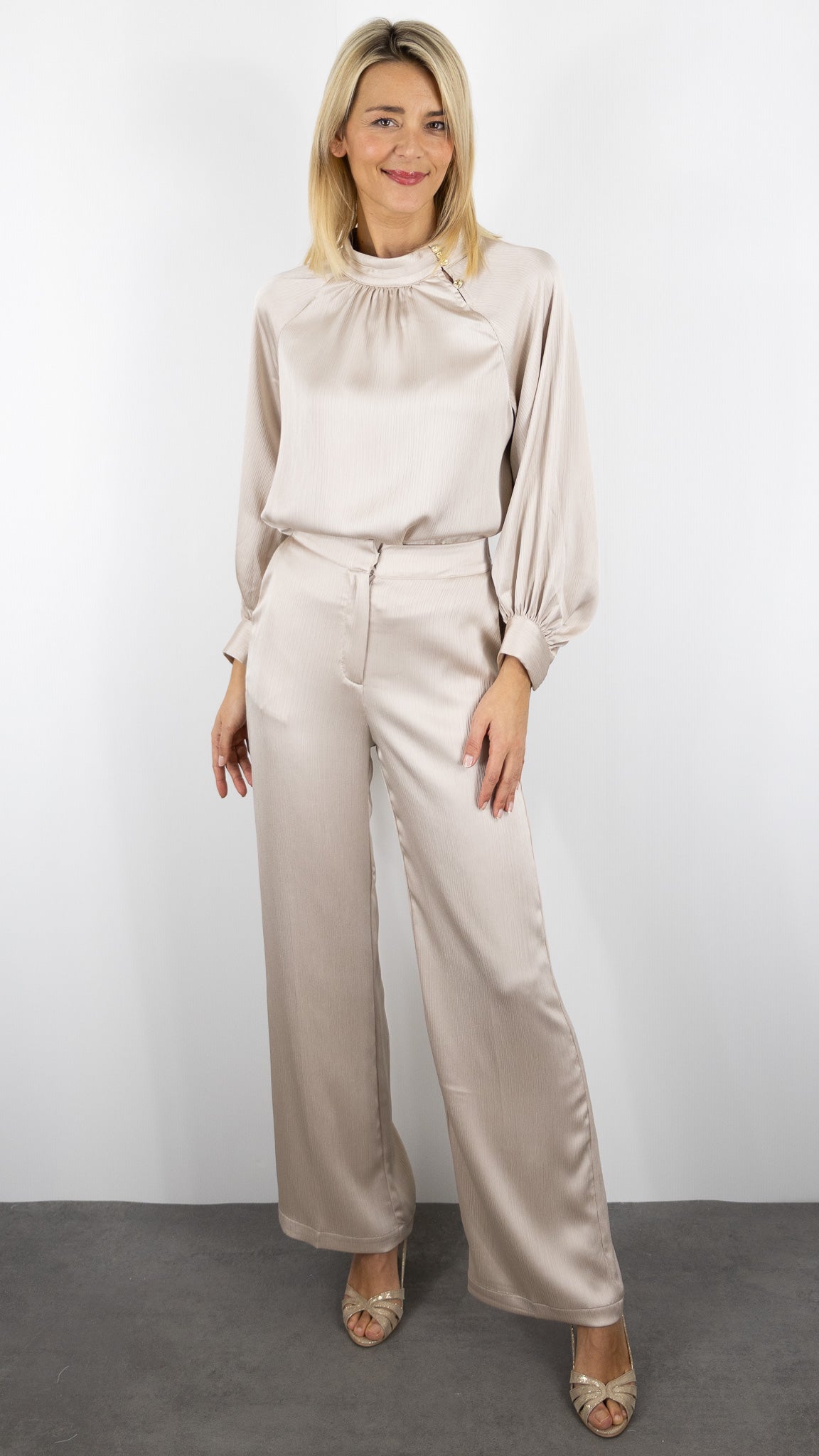 PANTALON SATINE HABILLE FLUIDE BEIGE LULUMARY P997