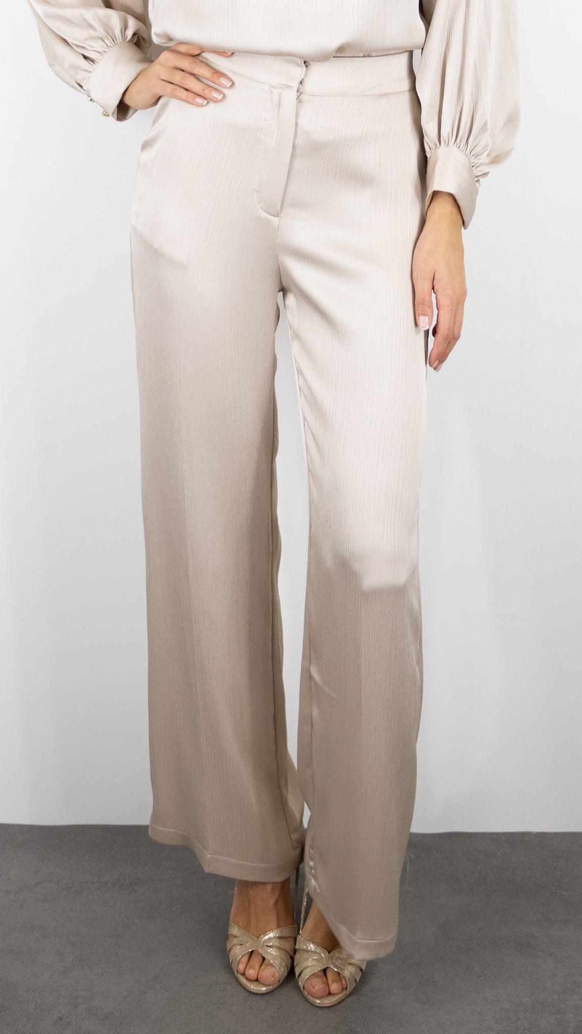 PANTALON SATINE HABILLE FLUIDE BEIGE LULUMARY P997