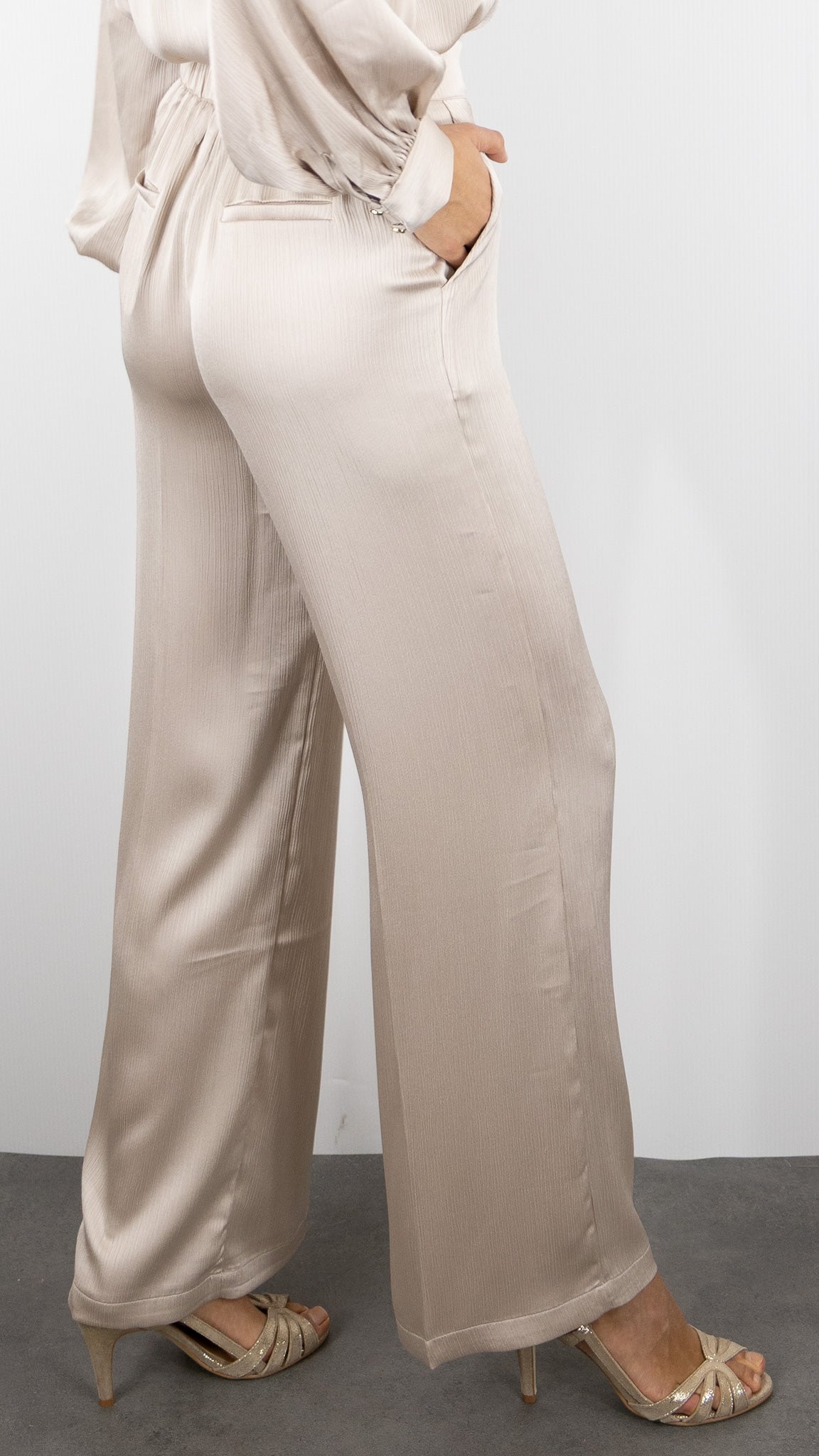 PANTALON SATINE HABILLE FLUIDE BEIGE LULUMARY P997