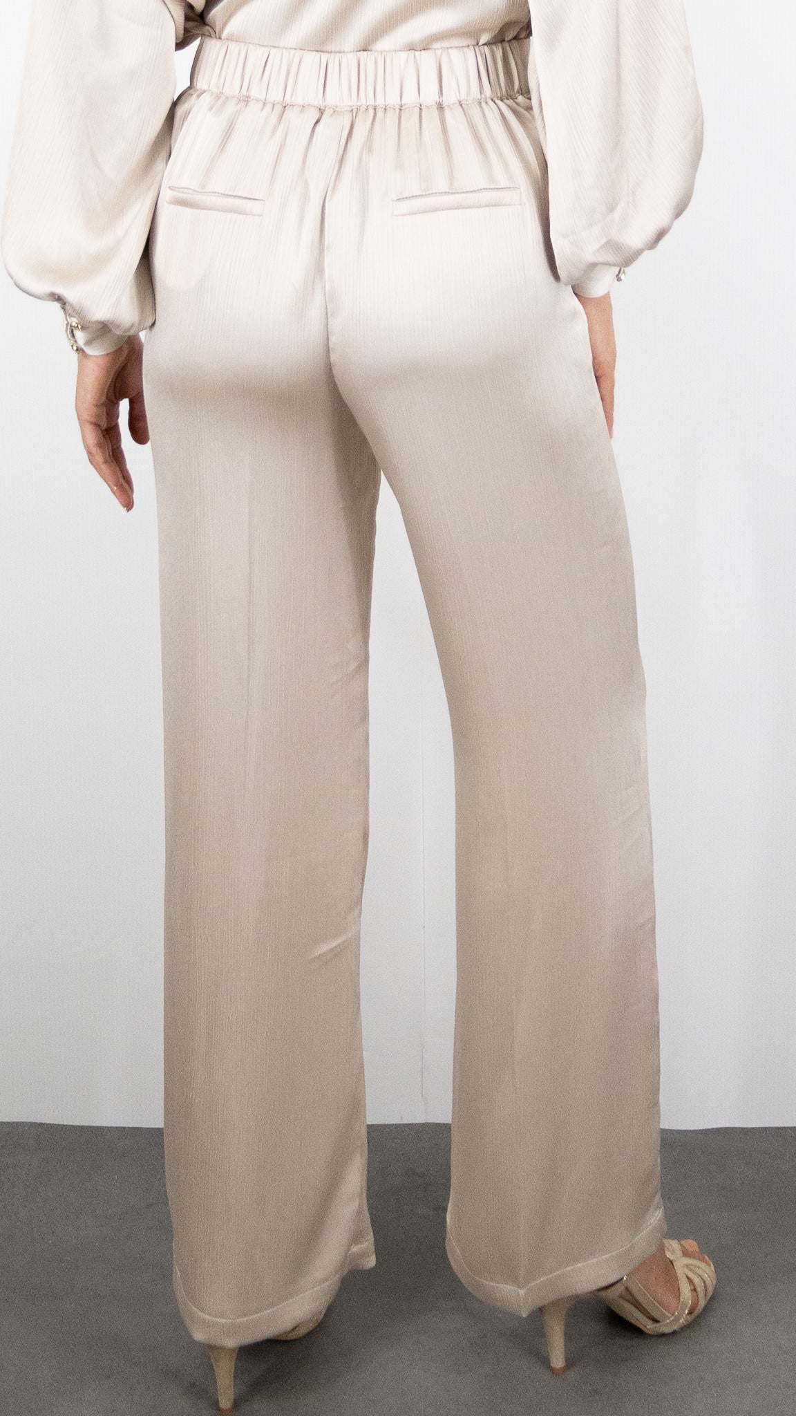 PANTALON SATINE HABILLE FLUIDE BEIGE LULUMARY P997