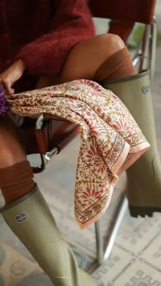ECHARPE IMPRIMEE EN COTON PALMYRE BELLEMME ROSE POUDRE