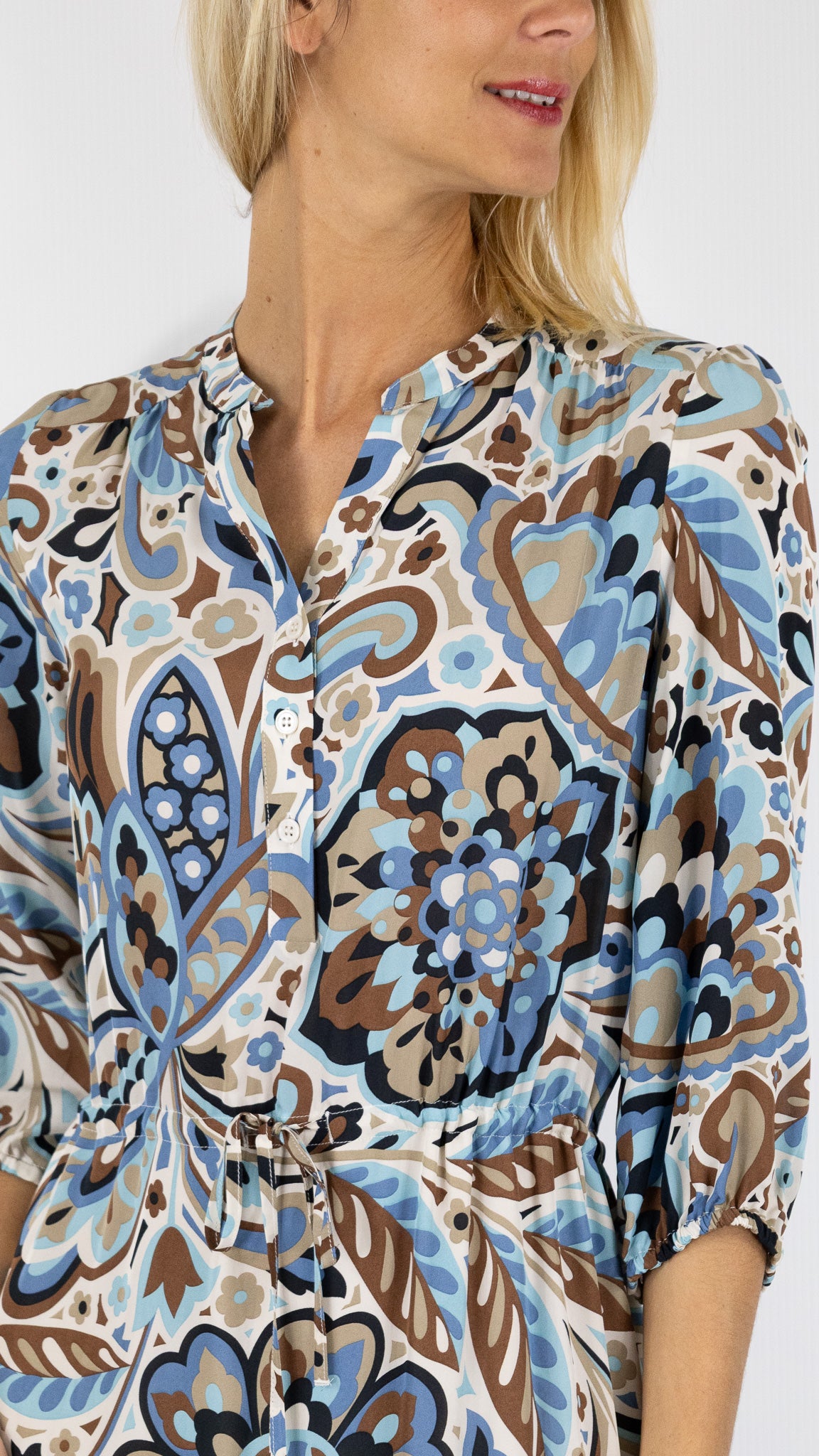 ROBE LONGUE IMPRIME FLORAL BEIGE BLEU GERARD DAREL PIO