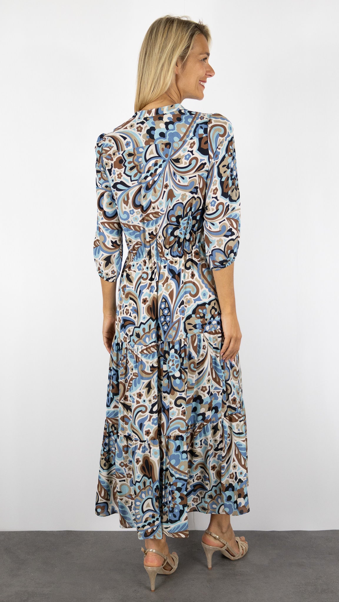 ROBE LONGUE IMPRIME FLORAL BEIGE BLEU GERARD DAREL PIO