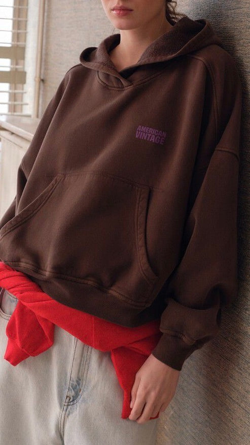 SWEAT AMPLE A CAPUCHE POUR FEMME AMERICAN VINTAGE PLIZZY#COLOR_CHATAIGNE