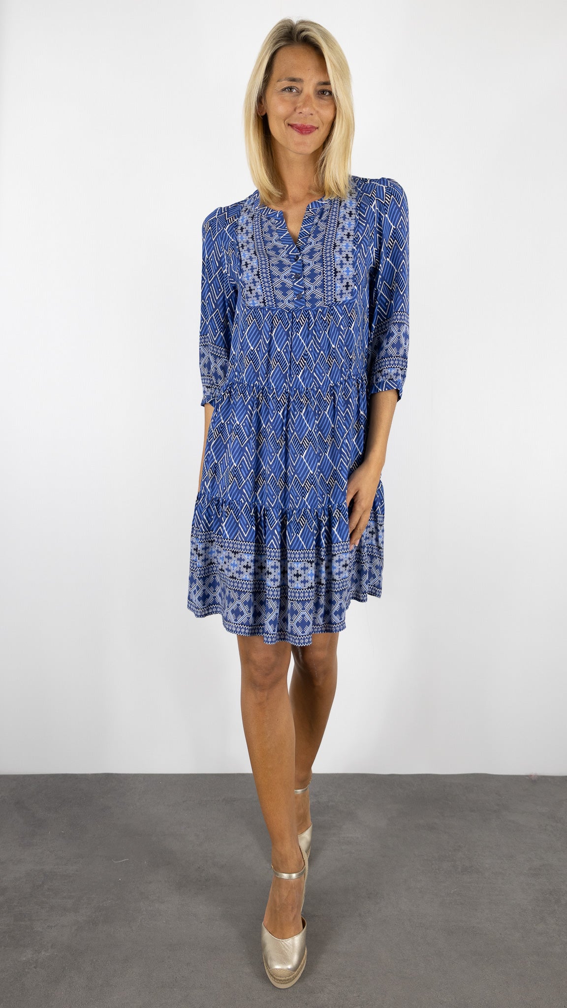 ROBE COURTE PLISSEE IMPRIME ETHNIQUE BLEU GERARD DAREL POMELINE