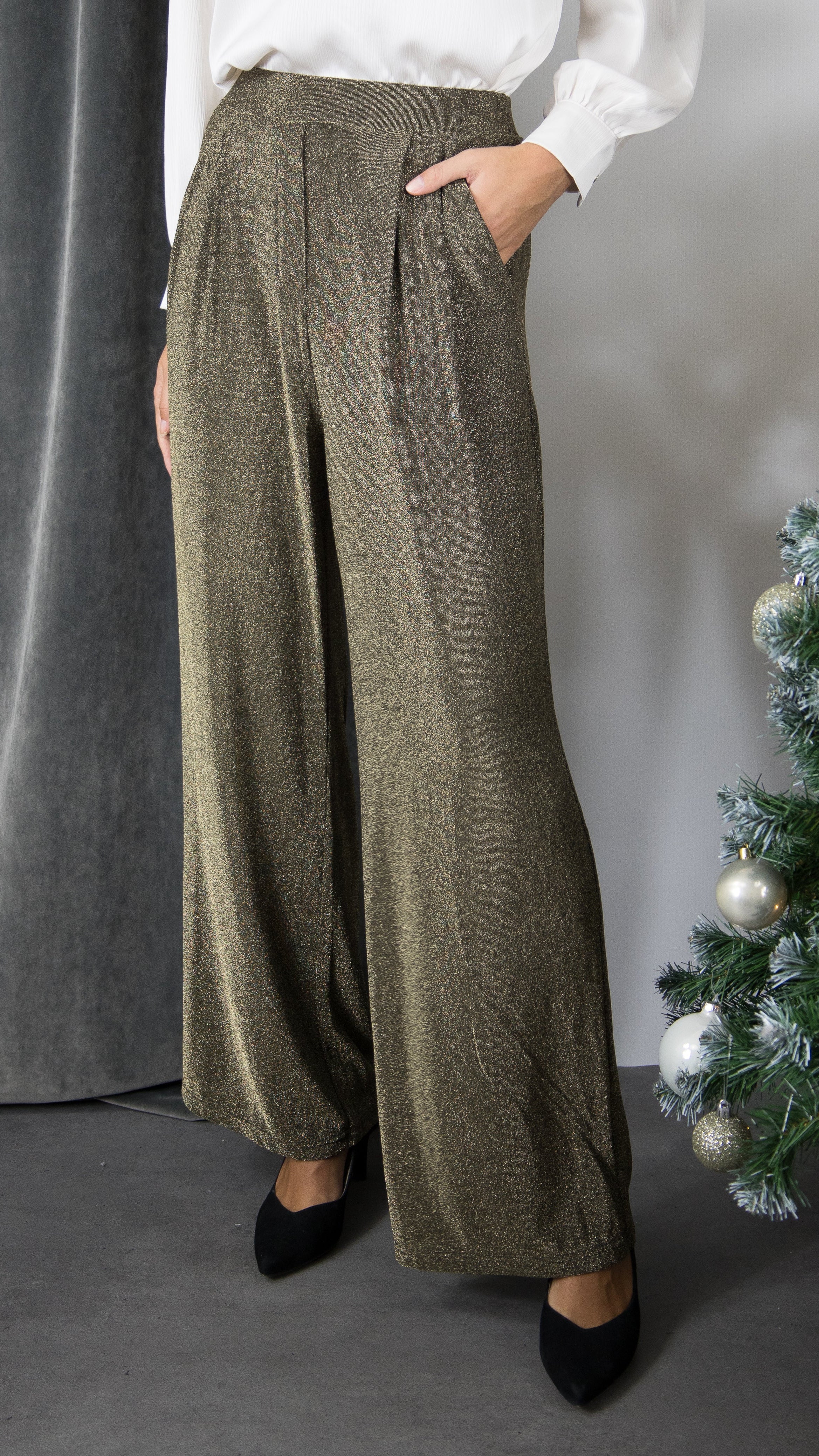 PANTALON FLUIDE A PAILLETTES DORE POUR FEMME LA PETITE ETOILE POZO