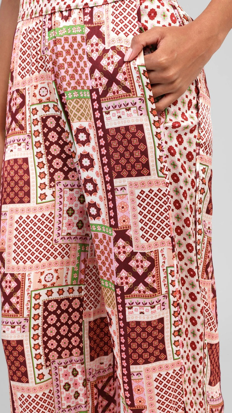 PANTALON FLUIDE IMPRIME PATCHILA BORDEAU AN'GE PRESLEY