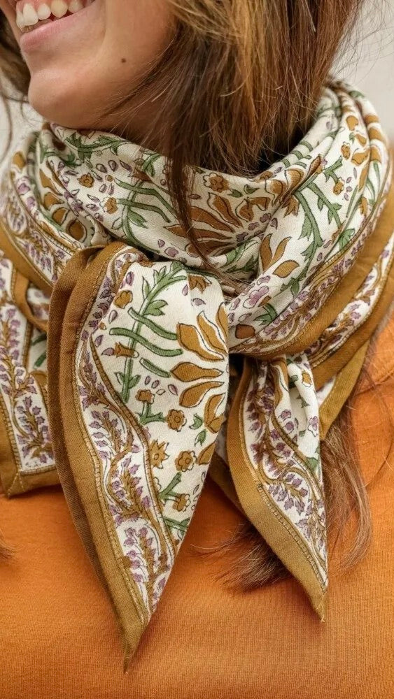 ECHARPE IMPRIMEE EN COTON PALMYRE BELLEMME CARAMEL BEURRE SALE