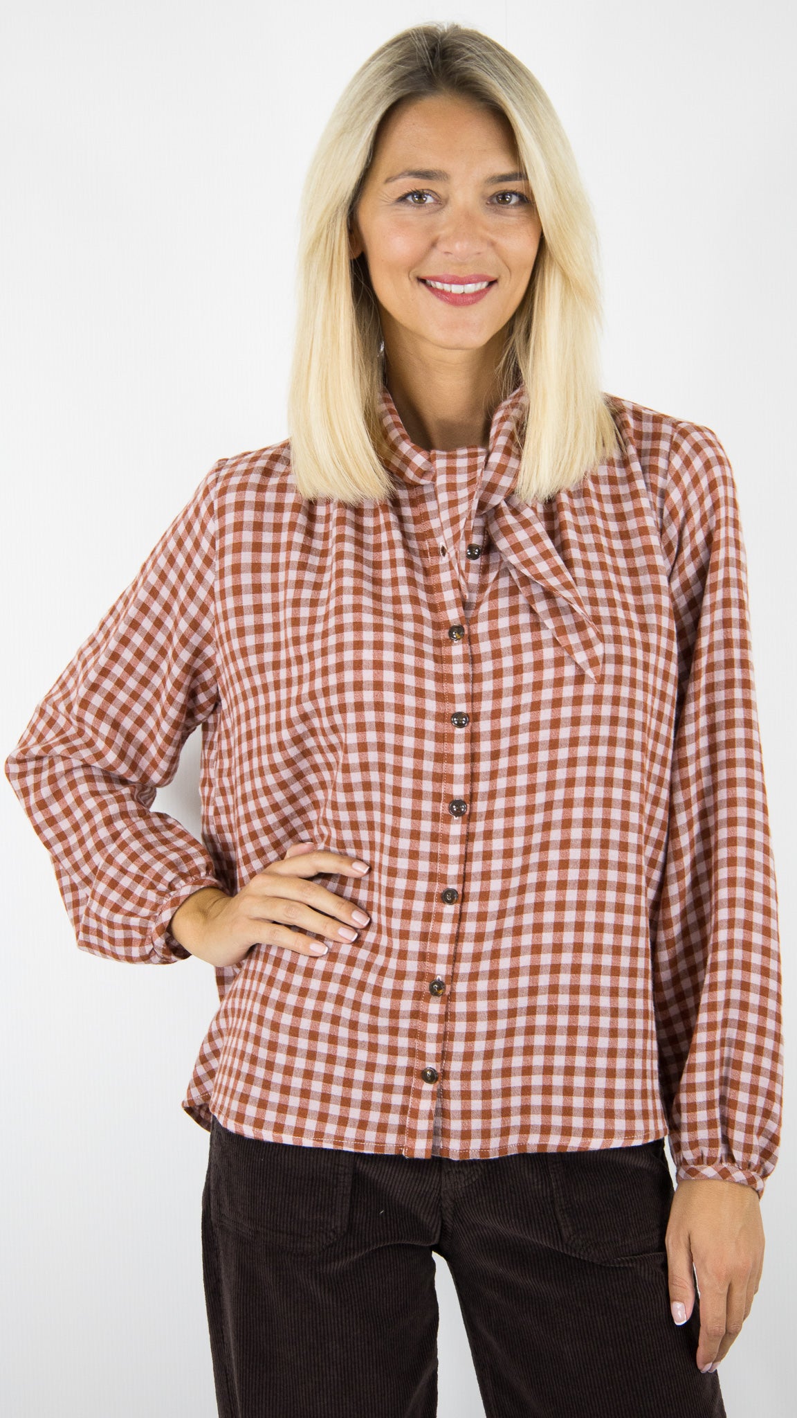 BLOUSE A CARREAUX COL LAVALLIERE CUIVRE DES PETITS HAUTS RAINBOW