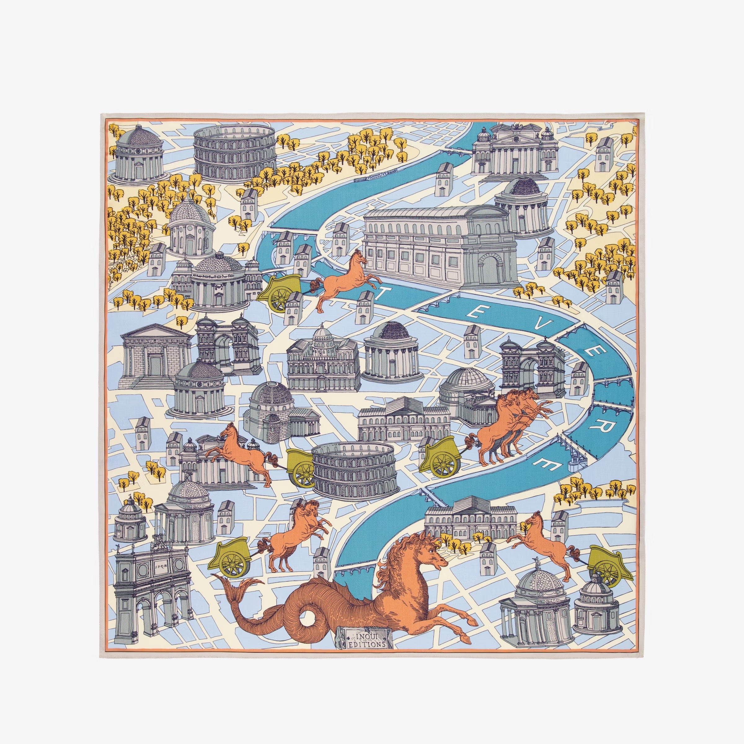 ECHARPE CARRE EN SOIE IMPRIME INOUI EDITIONS ROME 52#COLOR_GRIS