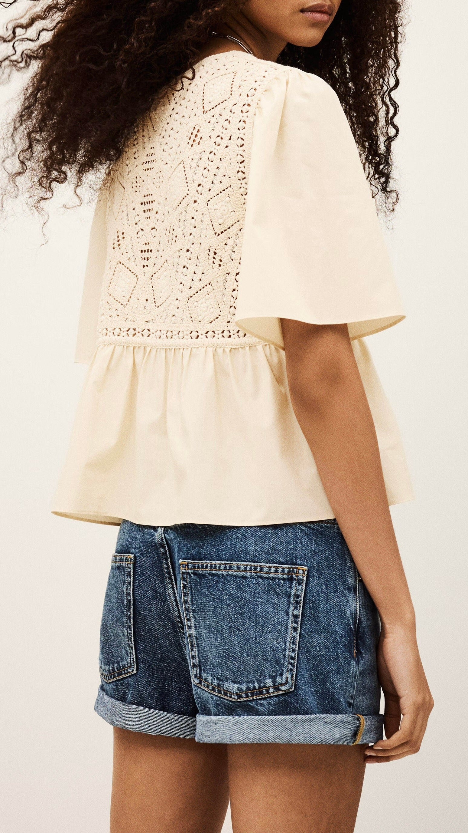 TOP EN DENTELLE MANCHES COURTES BA&SH SALVI ECRU