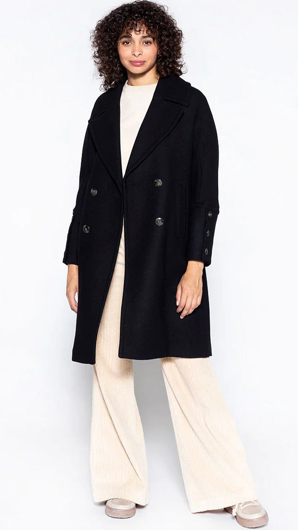 MANTEAU EN DRAP DE LAINE LARROQUE TRENCH AND COAT NOIR