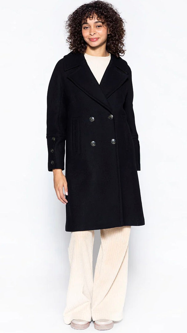 MANTEAU EN DRAP DE LAINE LARROQUE TRENCH AND COAT NOIR