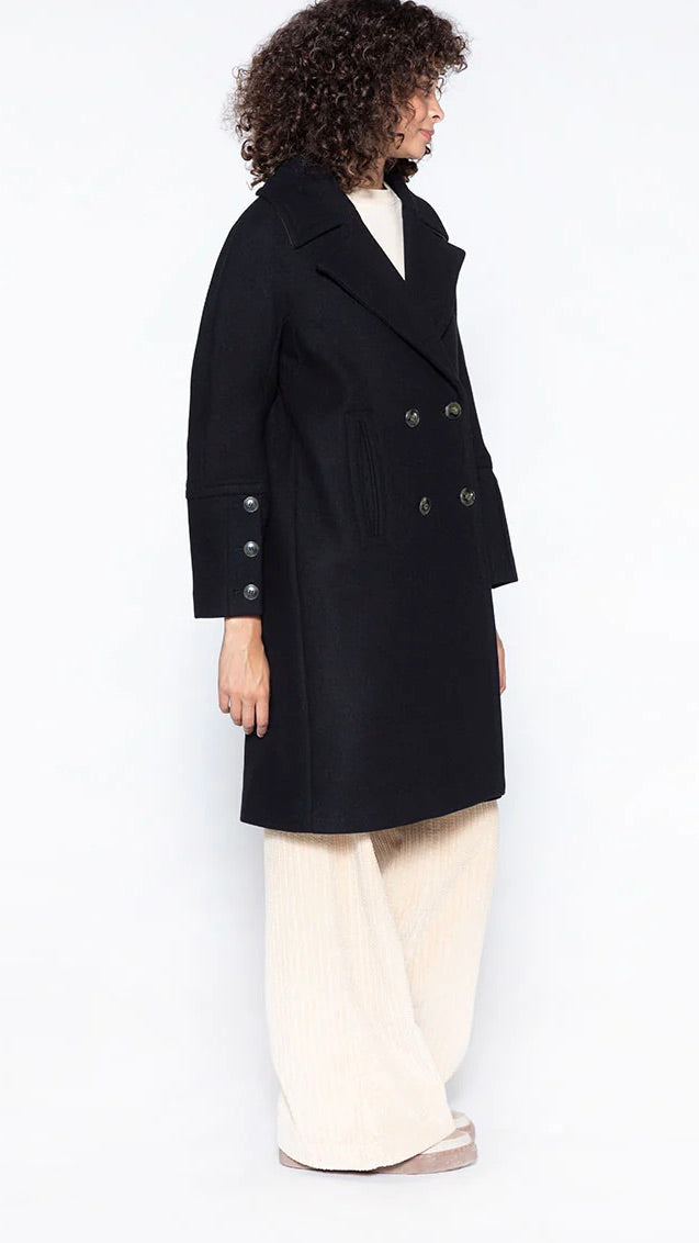 MANTEAU EN DRAP DE LAINE LARROQUE TRENCH AND COAT NOIR