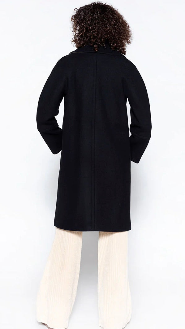 MANTEAU EN DRAP DE LAINE LARROQUE TRENCH AND COAT NOIR