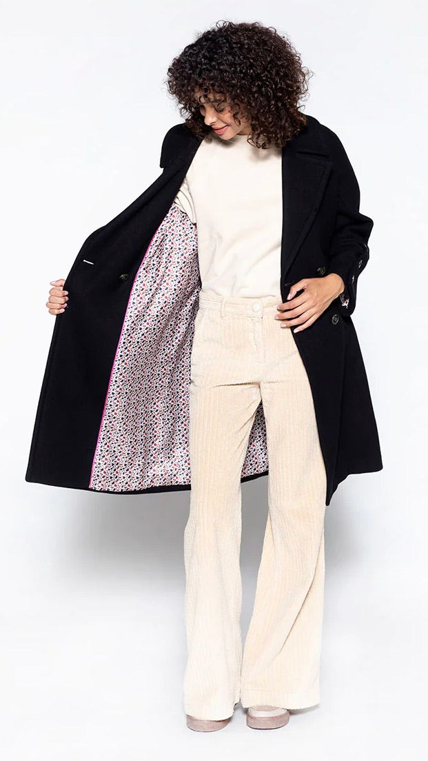 MANTEAU EN DRAP DE LAINE LARROQUE TRENCH AND COAT NOIR