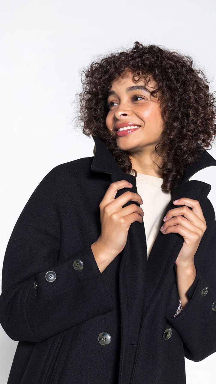 MANTEAU EN DRAP DE LAINE LARROQUE TRENCH AND COAT NOIR
