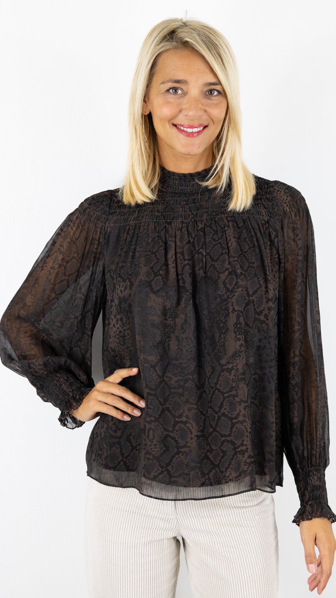 BLOUSE FLUIDE REPTILE MARRON BA&SH SHAMY