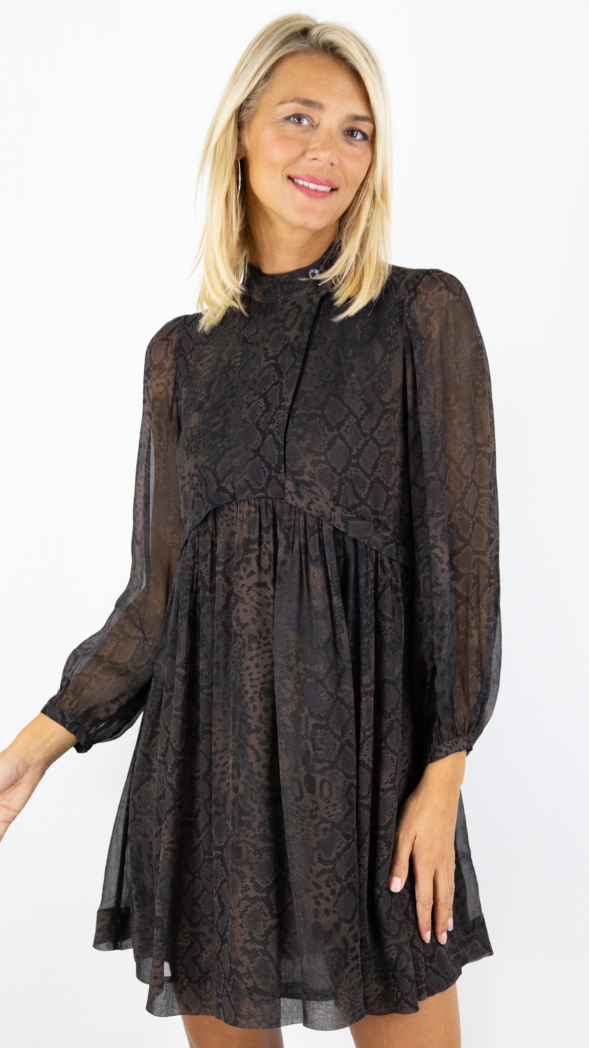 ROBE COL MONTANT IMPRIME REPTILE MARRON BA&SH SIMBA
