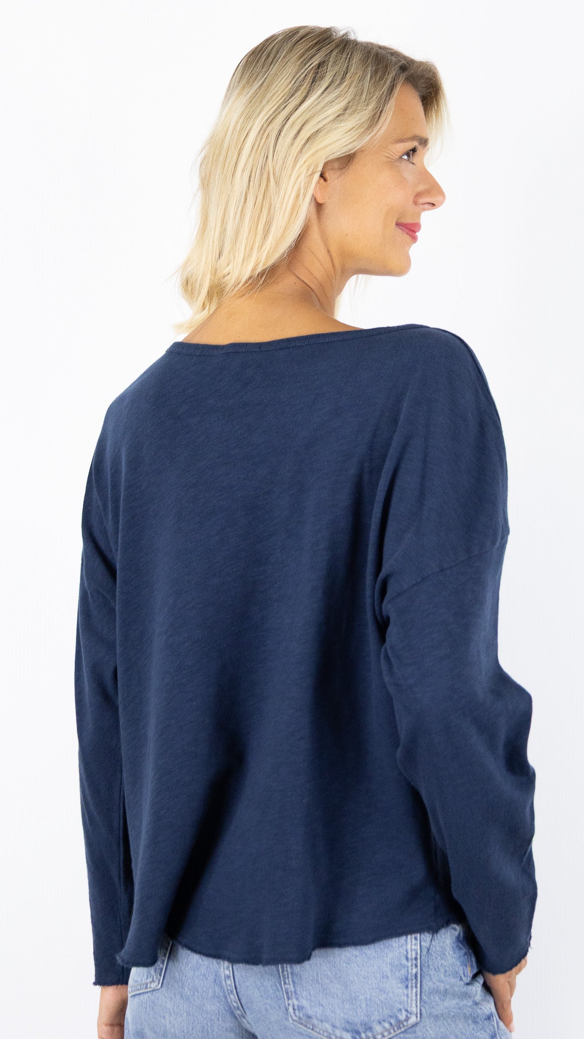 TEE-SHIRT AMPLE EN COTON COL V AMERICAN VINTAGE SONOMA#COLOR_MARINE