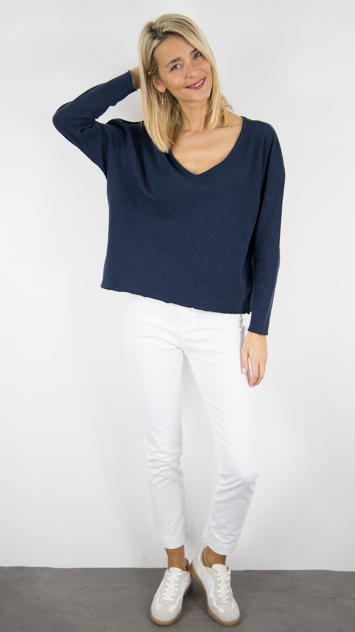 TEE-SHIRT V AMPLE POUR FEMME AMERICAN VINTAGE SONOMA#COLOR_NAVY