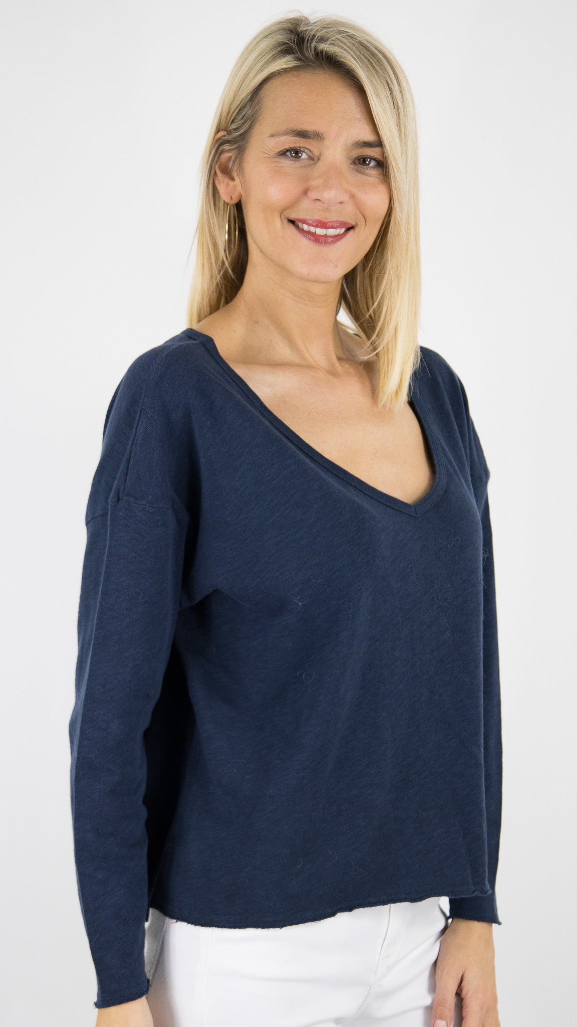 TEE-SHIRT V AMPLE POUR FEMME AMERICAN VINTAGE SONOMA#COLOR_NAVY