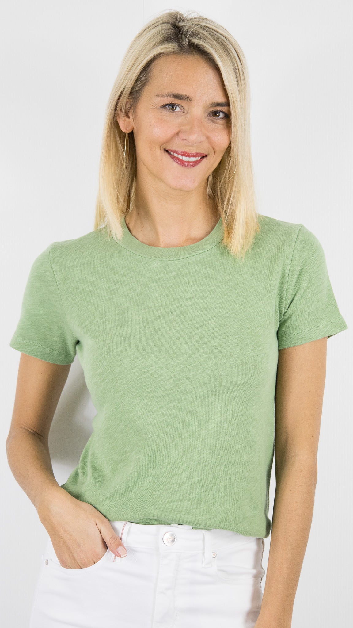 TEE-SHIRT EN COTON MANCHES COURTES SONOMA SON28GE26 AMERICAN VINTAGE SONOMA#COLOR_CITRONELLE/VERT