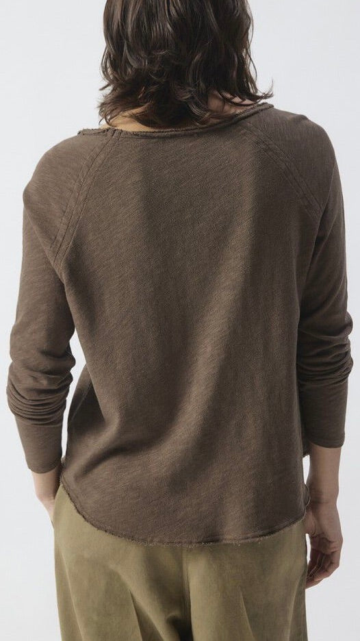 TEE-SHIRT COL BATEAU MANCHES LONGUES EN COTON POUR FEMME SON31G AMERICAN VINTAGE SONOMA#COLOR_CHATAIGNE