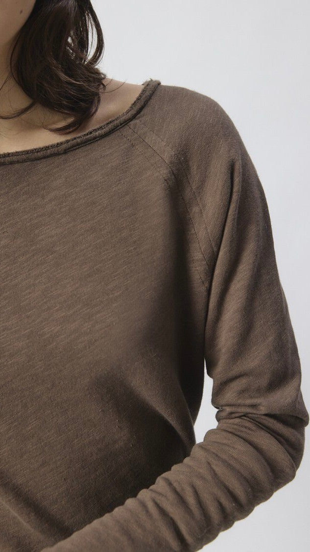 TEE-SHIRT COL BATEAU MANCHES LONGUES EN COTON POUR FEMME SON31G AMERICAN VINTAGE SONOMA#COLOR_CHATAIGNE