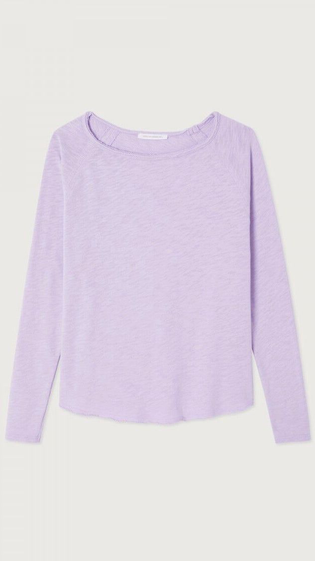 TEE-SHIRT COL BATEAU MANCHES LONGUES EN COTON POUR FEMME SON31G AMERICAN VINTAGE SONOMA#COLOR_VIOLET PASTEL CHINE