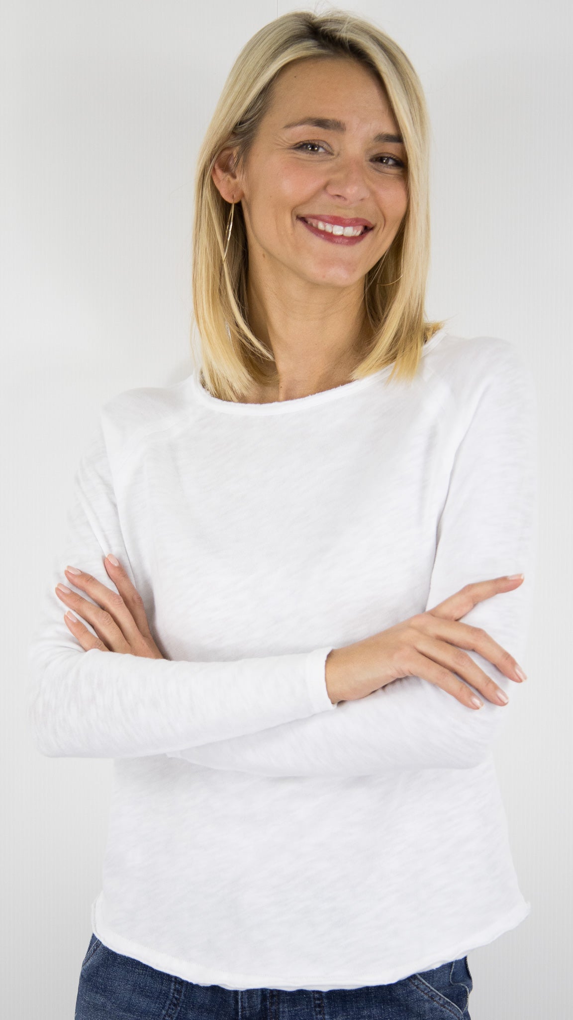 TEE-SHIRT COL BATEAU MANCHES LONGUES EN COTON POUR FEMME SON31G AMERICAN VINTAGE SONOMA#COLOR_BLANC