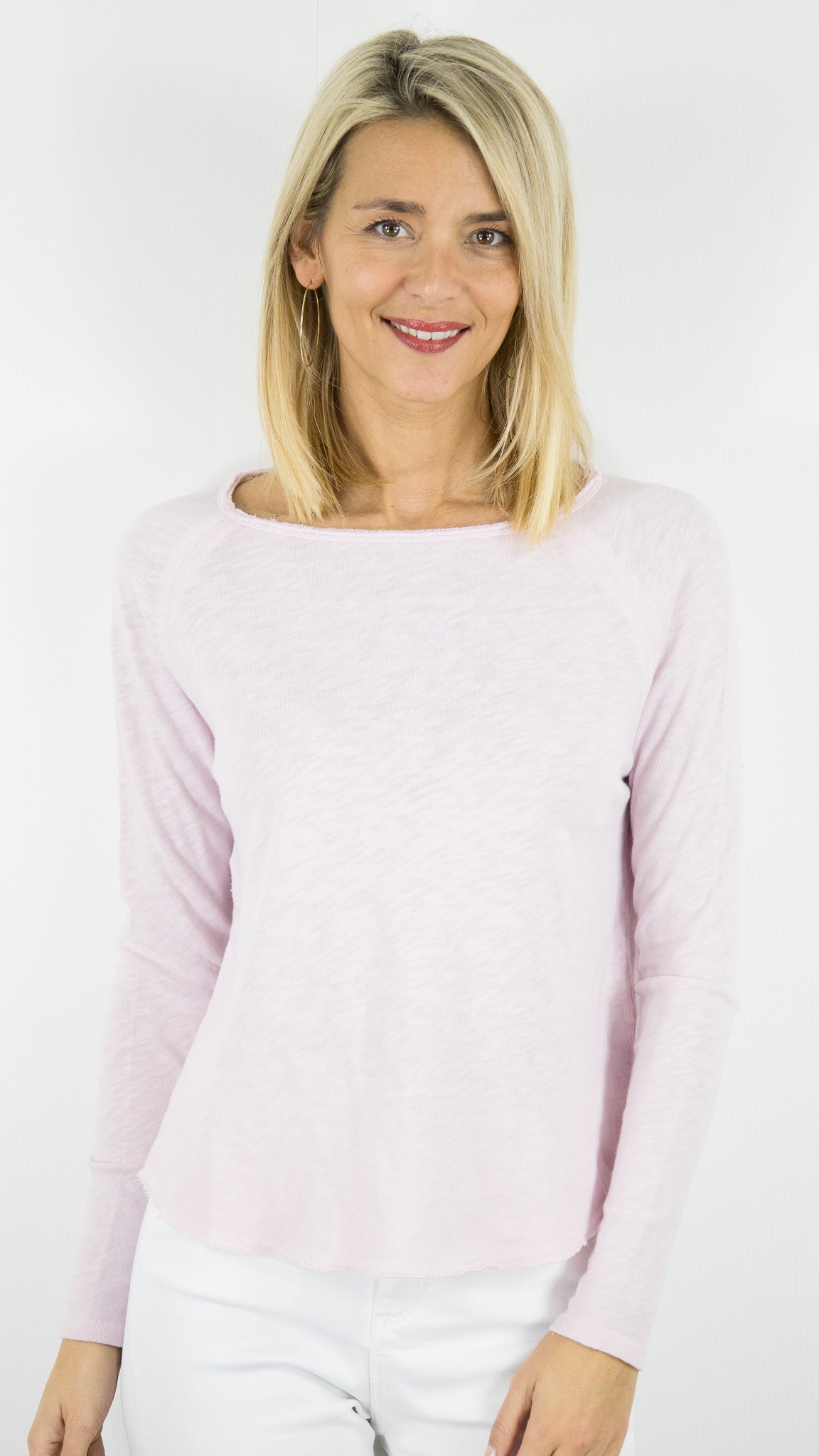 TEE-SHIRT COL BATEAU MANCHES LONGUES EN COTON POUR FEMME SON31G AMERICAN VINTAGE SONOMA#COLOR_GUIMAUVE VINTAGE/ROSE